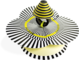 Faltmanufakt gelbe Op Art Faltgrußkarte